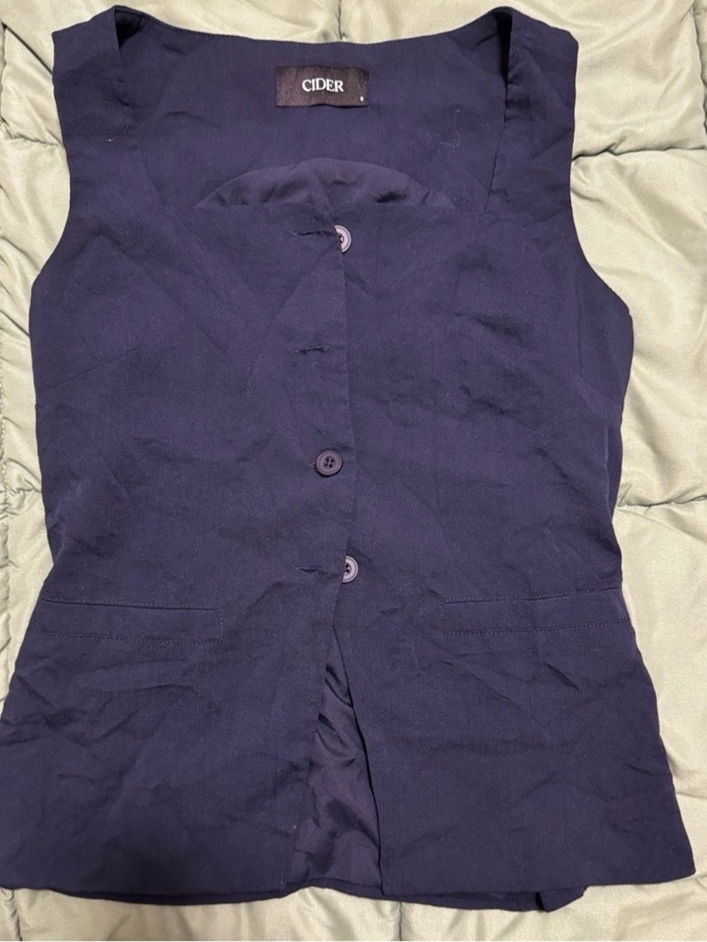 Cider Navy Button-Front Sleeveless Top
